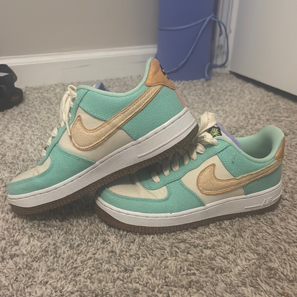 Nike Air Force 1 Low Teal and Tan Sneakers